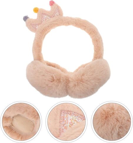 Ciieeo Thick Warm Earmuffs with Faux Rabbit Fur, Outdoor Winter Ear Covers for Boys, Adorable Crown Design, Soft Plush Ear Warmers for Cold Weather Random Color in Saudi Arabia