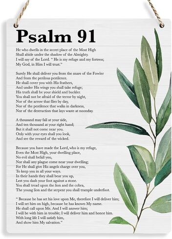 ملهمة الكتاب المقدس جدار الفن آيات الكتاب المقدس مزمور 91 جدار ديكور المسيحية جدار الفن ديكور غرفة الصلاة ديكور الهدايا الدينية، علامة خشبية للمنزل مكتب الحضانة الحمام الديكور 8x10 بوصة in Kuwait