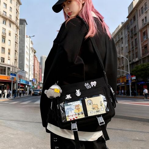 حقيبة Kawaii Crossbody Ita للنساء مع دبوس وبطريق قطيفة، حقيبة ساعي لطيفة حقيبة كروس يابانية Y2K in Kuwait