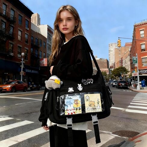 حقيبة Kawaii Crossbody Ita للنساء مع دبوس وبطريق قطيفة، حقيبة ساعي لطيفة حقيبة كروس يابانية Y2K in Kuwait