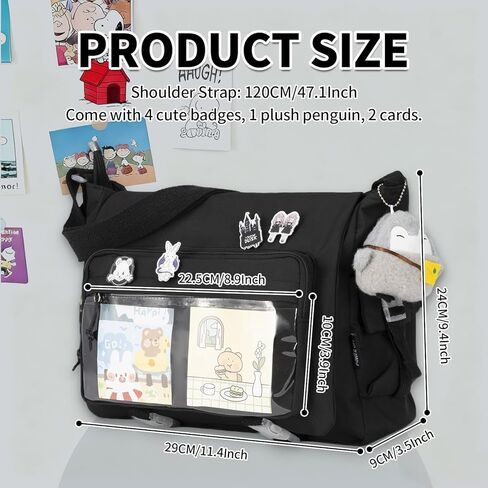 حقيبة Kawaii Crossbody Ita للنساء مع دبوس وبطريق قطيفة، حقيبة ساعي لطيفة حقيبة كروس يابانية Y2K in Kuwait