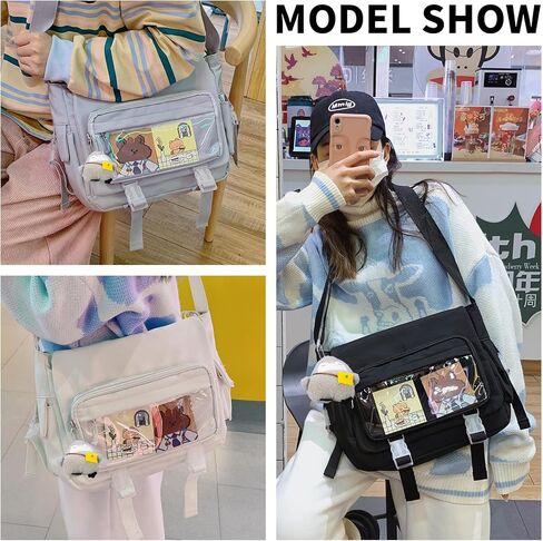 حقيبة Kawaii Crossbody Ita للنساء مع دبوس وبطريق قطيفة، حقيبة ساعي لطيفة حقيبة كروس يابانية Y2K in Kuwait