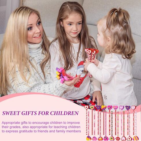 Zonon 36 Pieces Valentines Pencils with Heart Shape Erasers Toppers Decorated Colorful Pencils Erasers Heart Stationary Set for Valentine Office School Supplies Students Presents in Saudi Arabia