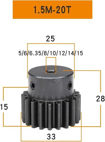 Spur Gear 1.5M-20T SC45#Carbon Steel Bore Size 5/6/6.35/8/10/12/14/15mm 1Pcs(6.35 mm) in Kuwait