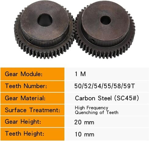 Pinion Gear 1M-50T/52T/54T/55T/56T/58T SC45#Carbon Steel Bore 6/8/10/12/15 Mm 1Pcs(8 mm,52 Teeth) in Saudi Arabia