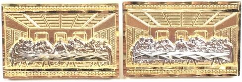 21 MM WIDE DIAMOND-CUT RECTANGLE APOSTLES JESUS LAST SUPPER STUD EARRINGS REAL10K YELLOW GOLD SG6225 in Saudi Arabia