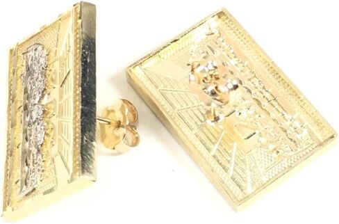 21 MM WIDE DIAMOND-CUT RECTANGLE APOSTLES JESUS LAST SUPPER STUD EARRINGS REAL10K YELLOW GOLD SG6225 in Saudi Arabia