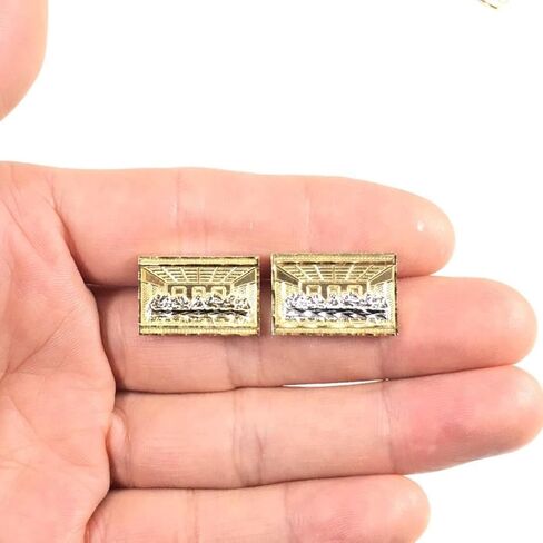 21 MM WIDE DIAMOND-CUT RECTANGLE APOSTLES JESUS LAST SUPPER STUD EARRINGS REAL10K YELLOW GOLD SG6225 in Saudi Arabia