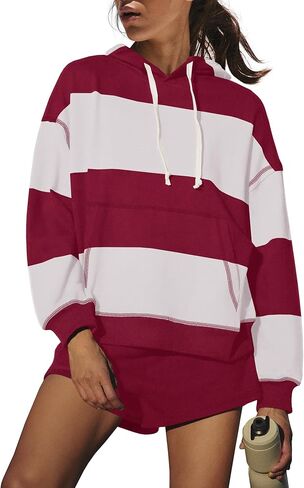 SENSERISE Women Striped Workout Set 2 Piece Outfits Matching Lounge Sets Oversized Hoodies Shorts Sets Travel Sweatsuits in Saudi Arabia