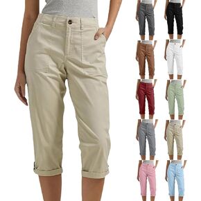 البضائع Capris للنساء 2026 الصيف عادية عالية الخصر زر فضفاض السفر التنزه كابري اقتصاص السراويل مع جيوب in Kuwait