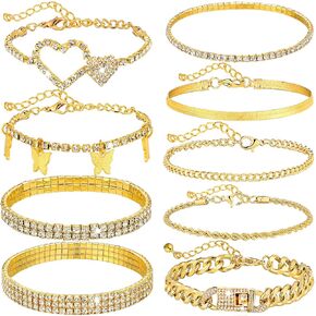 Junkin 9 قطع أساور الكاحل للنساء الفضة حجر الراين الفراشة القلب خلخال الكوبي الارتباط الخلخال مجموعة الصيف الشاطئ الطبقات مضفر سلسلة خلخال سحر سلسلة القدم للنساء الفتيات هدية in Kuwait