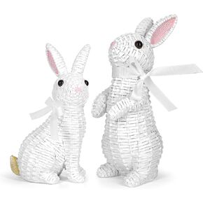 Rattan Effect Resin Bunny Easter Decor,Table Rabbit Easter Decorations,Spring Bunnies Decoration Statue Figurine for Home Farmhouse (Brown, Small-Pair) in Kuwait