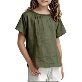 Linen Tops for Girls Boys Lightweight Breathable Comfy Casual Crew Neck Short Sleeve Summer T-Shirts Vacation in Saudi Arabia