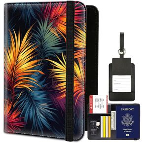 Passport Holder for Women Men, PU Leather Travel Passport Wallet and Luggage Tag Set, Waterproof Passport Case Book with Credit Card Slots, Passport Cover RFID Blocking，Cherry Blossom Butterflies in Saudi Arabia