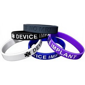 5 عبوات من أساور المعصم المصنوعة من السيليكون للتنبيه الطبي بدون جهاز التصوير بالرنين المغناطيسي للرجال والنساء، أساور الهوية الطبية للتوعية الصحية، أساور معصم للزرع بجهاز التصوير بالرنين المغناطيسي في الهواء الطلق in Kuwait