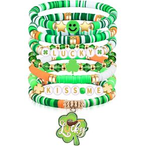 St Patrick‘s Bracelets for Women Men Teens Lucky Kiss Me Shamrock Bead Charms Stretch Bracelets St Patty's Day Gifts Party Outfits Costumes Accessories in Saudi Arabia