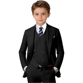 بدلة للأولاد من التويد متعرجة 5 قطع بدل زفاف للأولاد في سن المراهقة بدلة سهرة مزدوجة الصدر مع ربطة عنق للقميص in Kuwait