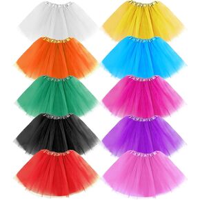 10Pcs Tutu Skirts,Adult Tulle Tutu Skirt,Elastic Tulle Tutus,3 Layer for 80s Cosplay Party Dance Costume,Multicolor in Kuwait