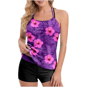 Womens 2 Piece Tankini Sets Swimsuits Floral Print Swim Tops with Boyshorts Beach Vacation Modest Bathing Suits in Kuwait