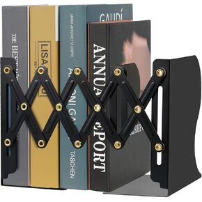 نهايات كتب قابلة للتعديل، نهايات كتب معدنية شديدة التحمل، حامل كتب قابل للتوسيع، حامل رف رف لتخزين منظم ملفات الكتب في مكتب الطلاب، يمتد حتى 19 بوصة (أسود) in Kuwait