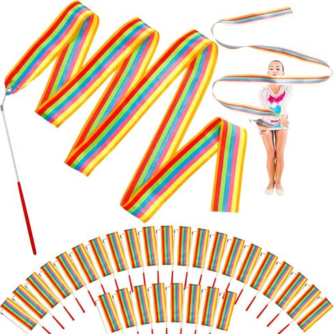 30 Pieces Gymnastics Wands Dancing Dance Ribbons Streamers Ribbon 6.6 Feet Artistic Rainbow Twirling Ribbons for Gymnastics Party Favors with Non Slip Handle in Saudi Arabia