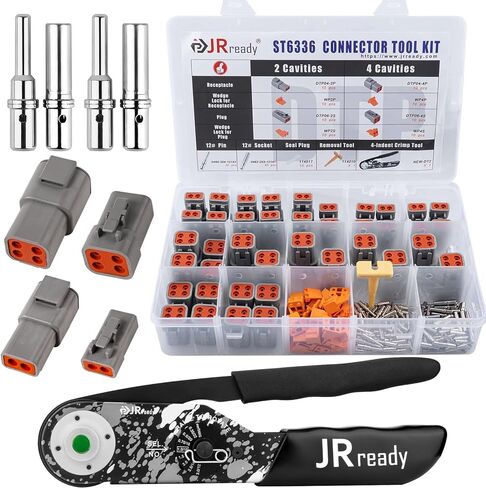 طقم موصل JRready ST6336-DT2 Deutsch DTP، 2 4 دبوس موصلات DTP رمادية مقاومة للماء مع أداة تجعيد ألمانية NEW-DT2، حجم 12 أطراف اتصالات صلبة مقابس دبوس 12-16AWG، سدادات مانعة للتسرب in Kuwait
