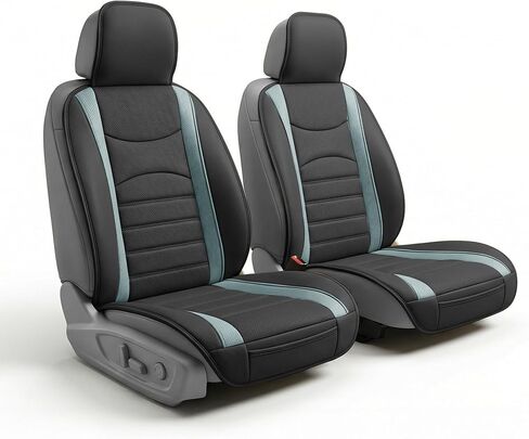 FH Group Car Seat Covers Front Set Faux Leather Car Seat Cushions - Car Seat Covers for Low Back Seat, Universal Fit, Automotive Seat Covers, Airbag Compatible Car Seat Cover for SUV, Sedan Gray Black in Kuwait