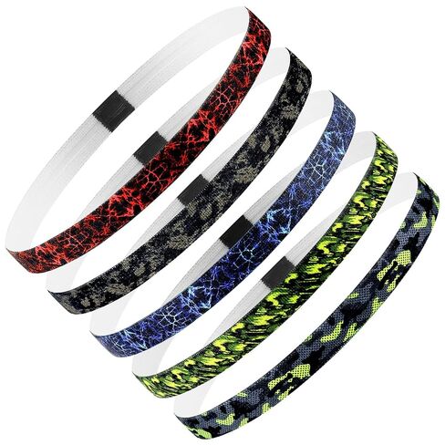 Thin Sports Headbands for Women, Men & Kids - 5 Pack Elastic Skinny Sweatbands, No-Slip Soft Hair Bands for Running, Workout, Yoga, Tennis, Basketball, Soccer, Football - Black in Kuwait