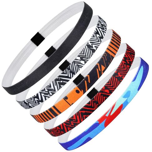 Thin Sports Headbands for Women, Men & Kids - 5 Pack Elastic Skinny Sweatbands, No-Slip Soft Hair Bands for Running, Workout, Yoga, Tennis, Basketball, Soccer, Football - Black in Saudi Arabia