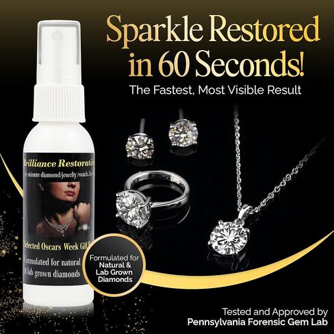Brilliance Restoration Jewelry Cleaner Spray | Professional Diamond Cleaning Solution for Natural & Lab-Grown Diamond, CZ & Gemstone | 1-Minute Instant Shine | Removes Hard Water, Oils & Residue | 2oz in Saudi Arabia