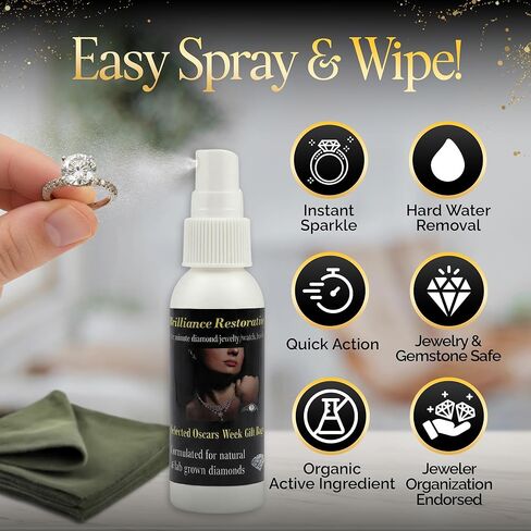 Brilliance Restoration Jewelry Cleaner Spray | Professional Diamond Cleaning Solution for Natural & Lab-Grown Diamond, CZ & Gemstone | 1-Minute Instant Shine | Removes Hard Water, Oils & Residue | 2oz in Saudi Arabia