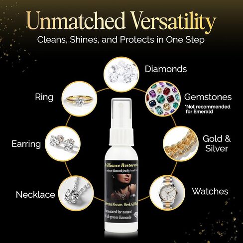 Brilliance Restoration Jewelry Cleaner Spray | Professional Diamond Cleaning Solution for Natural & Lab-Grown Diamond, CZ & Gemstone | 1-Minute Instant Shine | Removes Hard Water, Oils & Residue | 2oz in Saudi Arabia