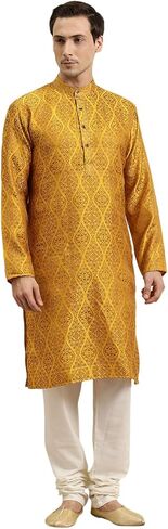 Sojanya (Since 1958 Men'S Jacquard Silk Mustard & Gold Kurta, Size 44 in Saudi Arabia