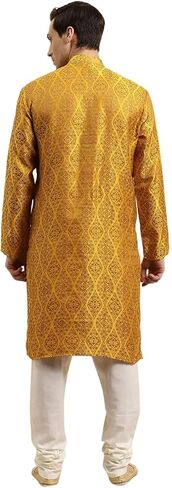 Sojanya (Since 1958 Men'S Jacquard Silk Mustard & Gold Kurta, Size 44 in Saudi Arabia