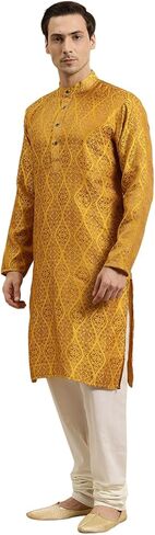 Sojanya (Since 1958 Men'S Jacquard Silk Mustard & Gold Kurta, Size 44 in Saudi Arabia