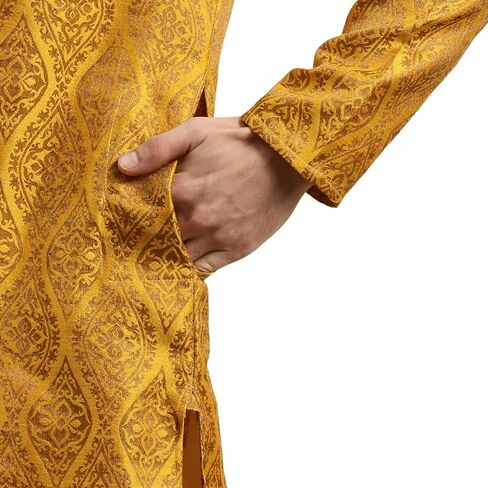 Sojanya (Since 1958 Men'S Jacquard Silk Mustard & Gold Kurta, Size 44 in Saudi Arabia