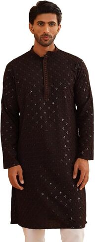 Sojanya (Since 1958 Men'S Cotton Embroidered Sequinned Long Kurta in Saudi Arabia