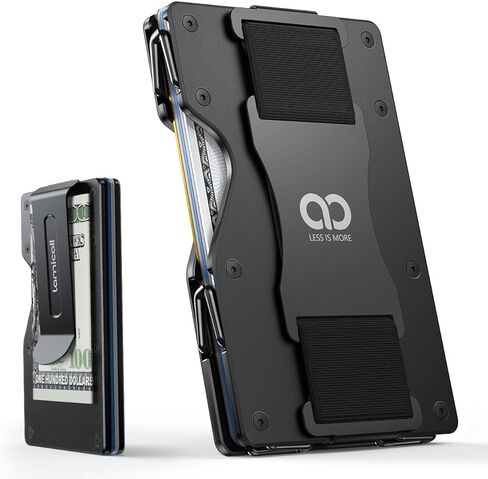 Lamicall Minimalist Carbon Fiber Wallet - Slim Metal RFID Blocking Card Holder with Mechanical Hinge (No Elastic) - Holds 15-20 Cards, Front Pocket EDC Gear for Men, Gift for Men, Metal Black in Saudi Arabia