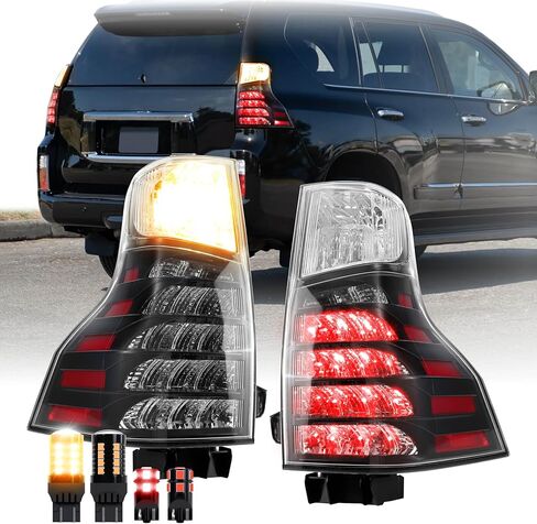 USR 10-23 9700 مصباح خلفي SUV - مع زوج من 4 مصابيح LED (يسار + يمين) - متوافق مع جميع موديلات Lexus GX460 2010-2023 (OE F-SPORT STYLE BLACK HOUSING TAIL LIGHTS مع أسلاك ومصابيح LED) in Saudi Arabia