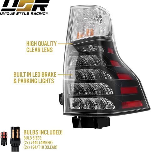 USR 10-23 9700 مصباح خلفي SUV - مع زوج من 4 مصابيح LED (يسار + يمين) - متوافق مع جميع موديلات Lexus GX460 2010-2023 (OE F-SPORT STYLE BLACK HOUSING TAIL LIGHTS مع أسلاك ومصابيح LED) in Saudi Arabia