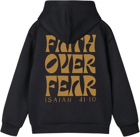 Floerns Boy's Faith Over Fear Hoodie Christian Graphic Long Sleeve Fall Outfit Religious Hooded Sweatshirts in Saudi Arabia