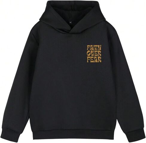 Floerns Boy's Faith Over Fear Hoodie Christian Graphic Long Sleeve Fall Outfit Religious Hooded Sweatshirts in Saudi Arabia