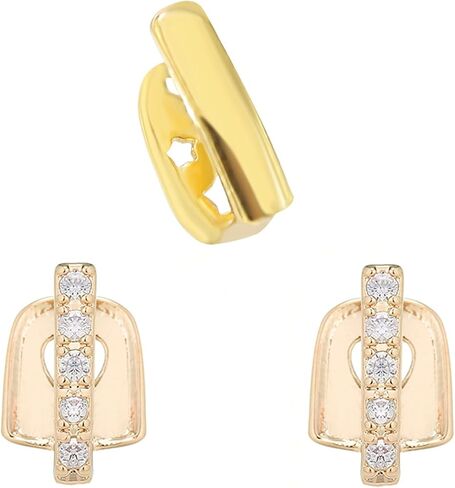 3PCS Hip Hop Single Tooth Grillz Set Gold Plated Iced Out CZ Caps for Men Women in Saudi Arabia