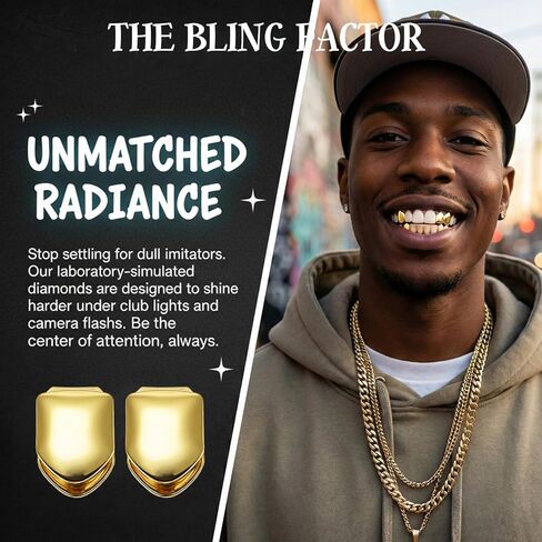 2 PCS Grills for Your Teeth, Grillz Teeth Men Hip Hop 18K Gold Tooth Cap Fake Grillz Mouth Teeth 90s Accessories for Women in Saudi Arabia
