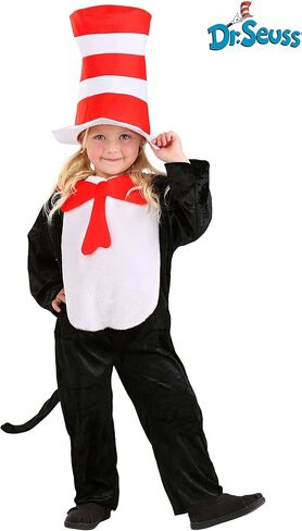 Toddler The Cat in the Hat Costume - Jumpsuit, Detachable Tail, and Hat, Officially Licensed in Saudi Arabia