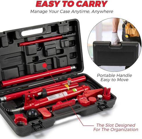 طقم طاقة بورتا هيدروليكي 12 طن لإصلاح إطار هيكل السيارة - سعة 26,455 رطل، خرطوم 4.6 قدم، حقيبة تخزين - مجموعة شديدة التحمل للسيارة والشاحنات وصيانة المرآب in Kuwait