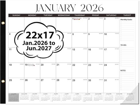 2026 Desk Calendar 22'' x 17'', Large Monthly Desktop Calendar, 18 Months Desk Pad (Jan. 2026 - Jun. 2027) for Home School Office Supplies in Kuwait