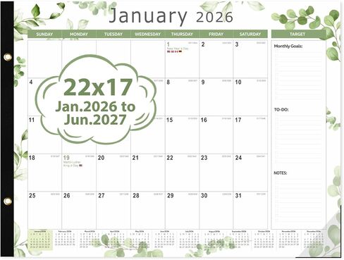تقويم مكتب 2026 مقاس 22 بوصة × 17 بوصة، تقويم سطح مكتب شهري كبير، وسادة مكتب لمدة 18 شهرًا (يناير 2026 - يونيو 2027) للوازم المكتبية المدرسية المنزلية in Kuwait