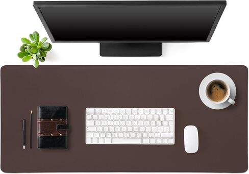 Tegeme Leather Desk Mat Large Desk Pad 35.4 x 15.7 Inch Non Slip Table Protector with Stitched Edges and Rubber Base Dark Brown Stylish Workspace Accessory Laptop Mat Smooth Writing for Home Office in Saudi Arabia