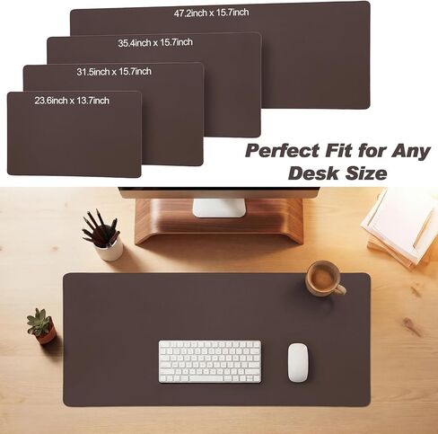 Tegeme Leather Desk Mat Large Desk Pad 35.4 x 15.7 Inch Non Slip Table Protector with Stitched Edges and Rubber Base Dark Brown Stylish Workspace Accessory Laptop Mat Smooth Writing for Home Office in Saudi Arabia